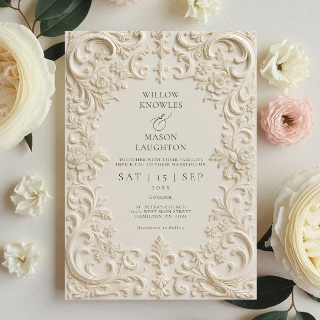 Invitación Boda Barroca Elegante (Elegant Baroque Wedding Invitation Front)