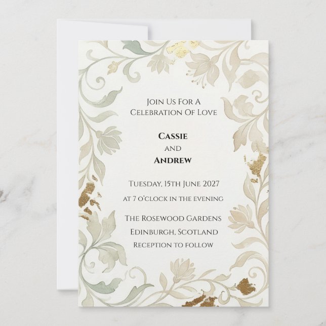 Invitación Boda Barroca en Verde Claro (Anverso)