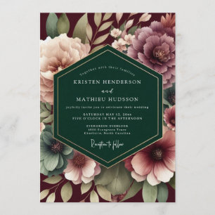 Invitación Boda Barroca Esmeralda Borgoña