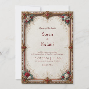 Invitación Boda Barroca Floral Rubí