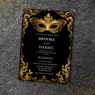 Invitación Boda Barroca Ornata Mascarada Dorada
