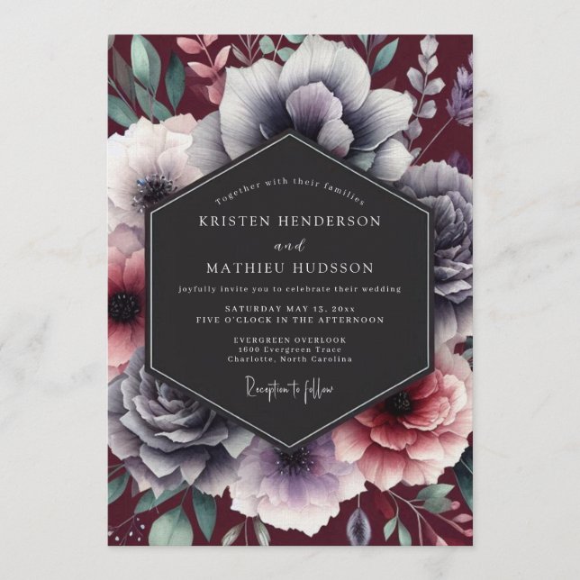 Invitación Boda Barroca Pizarra Clarete (Anverso)