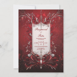 Invitación Boda Barroca Rojo Profundo de Filigrana de Plata