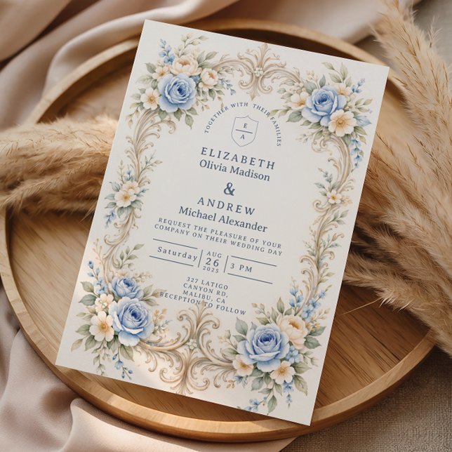Invitación Boda Barroca Rosa Azul Polvoriento (Subido por el creador)