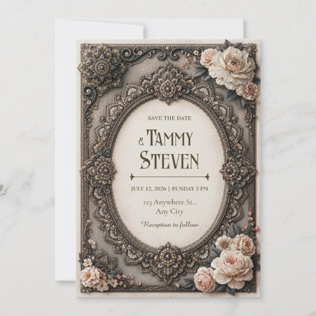 Invitación Boda Barroca Rosa Rubor (Anverso)
