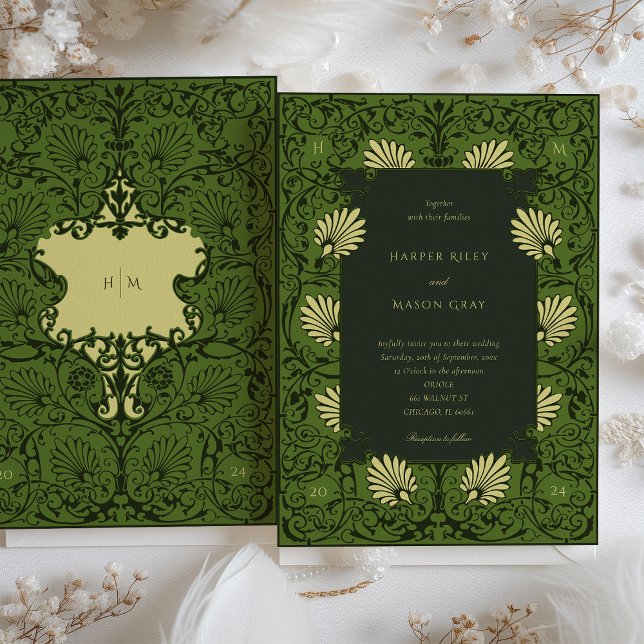 Invitación Boda barroco de oro verde y antiguo de los bosques (Subido por el creador)