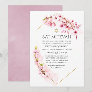 Invitación Boda Bat Mitzvah de flor de cerezo rosa geométrica