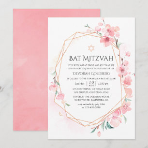 Invitación Boda Bat Mitzvah geométrica de flor de cerezo rosa