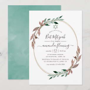 Invitación Boda Bat Mitzvah invernal rústica acuarela con veg