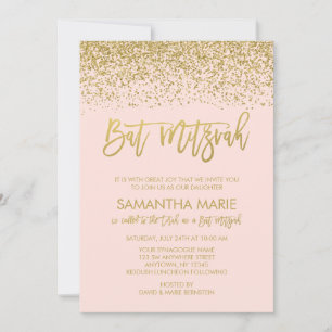 Invitación Boda Bat Mitzvah moderna con brillo dorado falso y