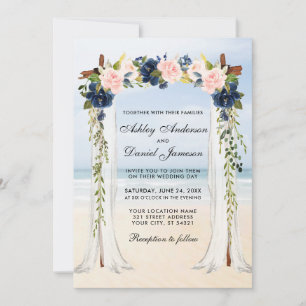 Invitación Boda Beach Canopy acuarela Azul rosa Floral