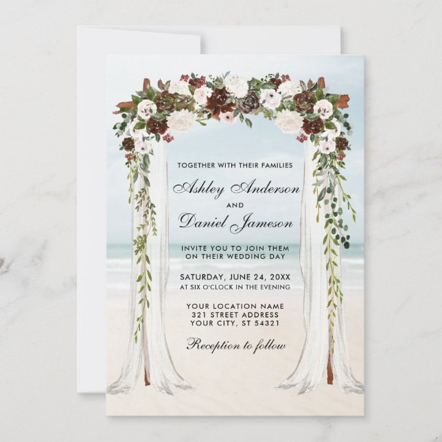 Invitación Boda Beach Canopy Watercolor Boho Floral (Anverso)