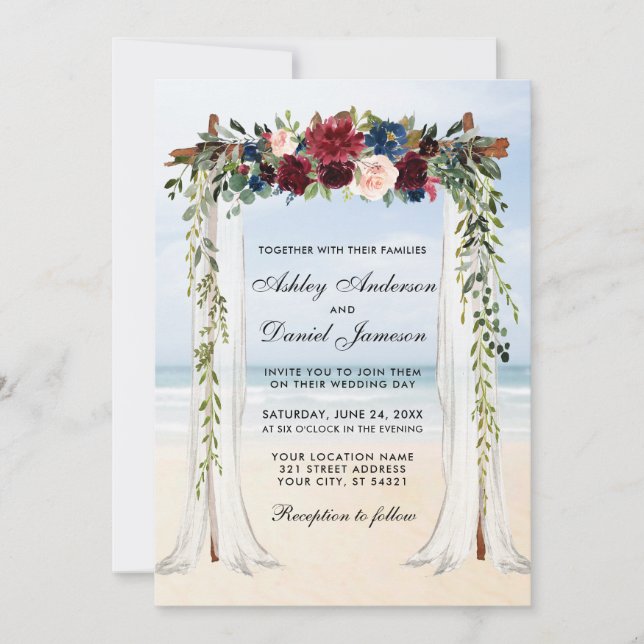 Invitación Boda Beach Canopy Watercolor Floral (Anverso)