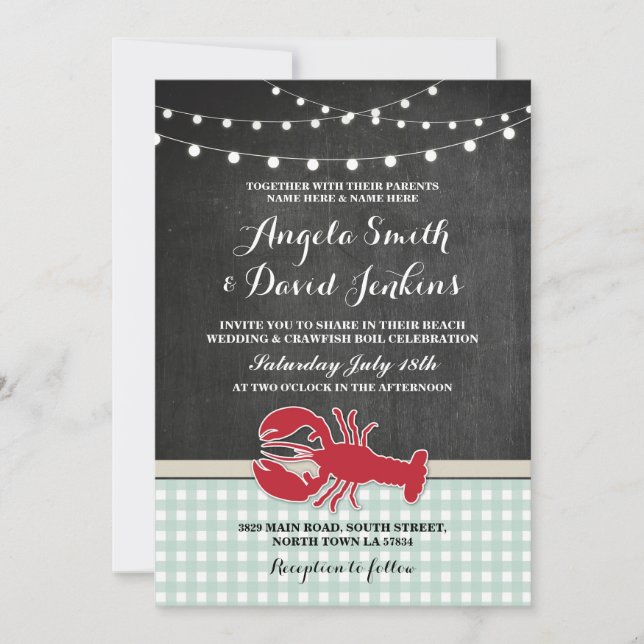 Invitación Boda Beach Chalk Crawfish Boil Lobster Invite (Anverso)