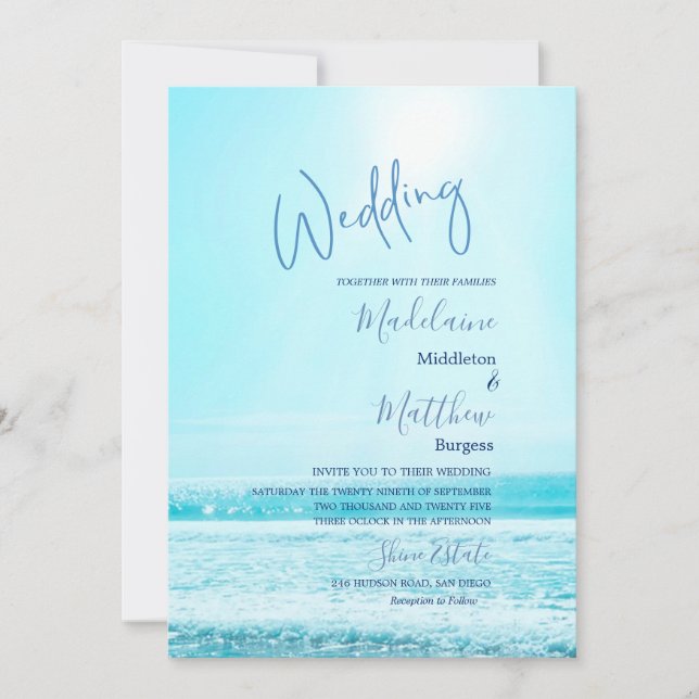 Invitación Boda Beach Ocean Scene Blue Modern Stylish (Anverso)