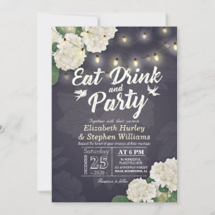 Invitación Boda BEBIDA Y Fiesta Hydrangeas Luz de cuerdas