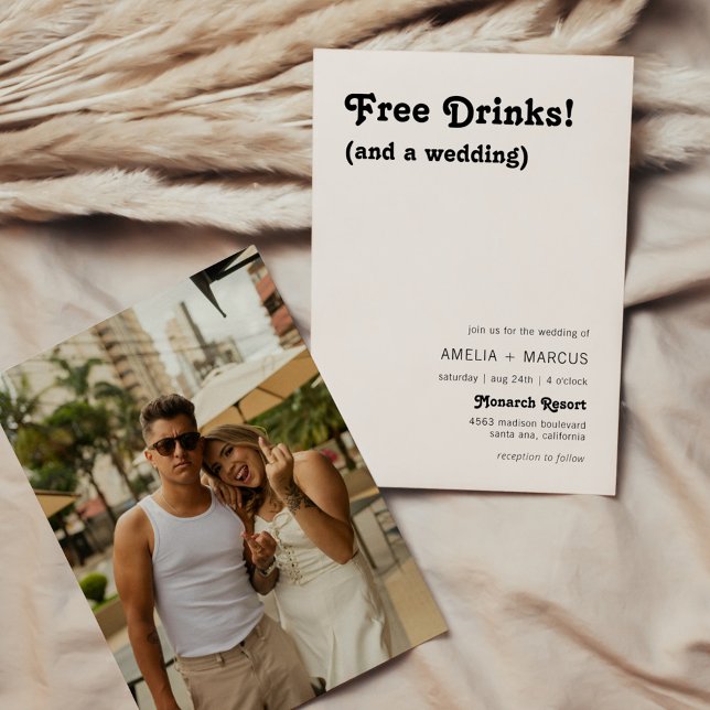 Invitación Boda Bebidas Gratis Chic Moderno Retro (Subido por el creador)