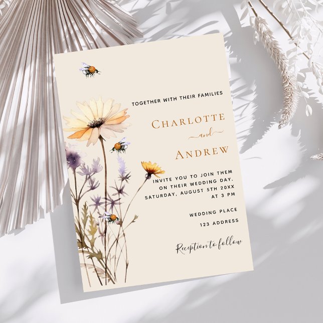 Invitación Boda beige amarillo de campo de las flores silvest (Subido por el creador)