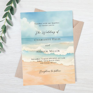 Invitación Boda beige azul de las olas del océano de playa
