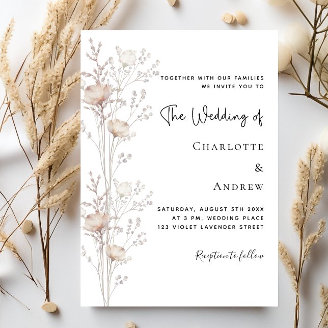 Invitación Boda beige crema de flores silvestres (Subido por el creador)