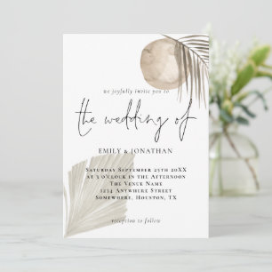 Invitación Boda Beige de Boho Pampas moderno