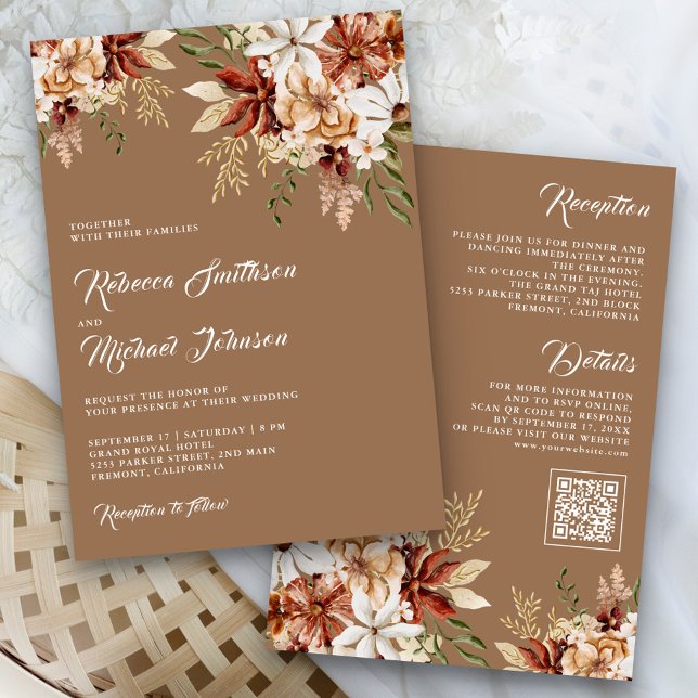 Invitación Boda Beige de Boho Terracotta Floral Flor silvestr (Subido por el creador)