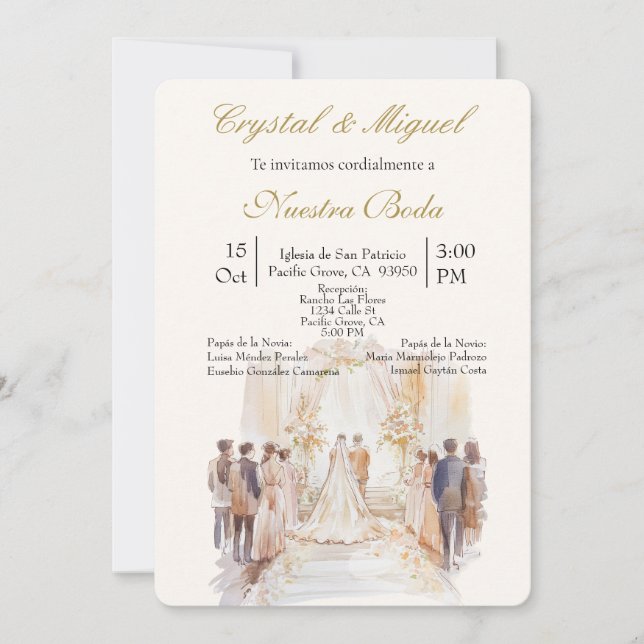 Invitación Boda beige de Ceremony (Anverso)