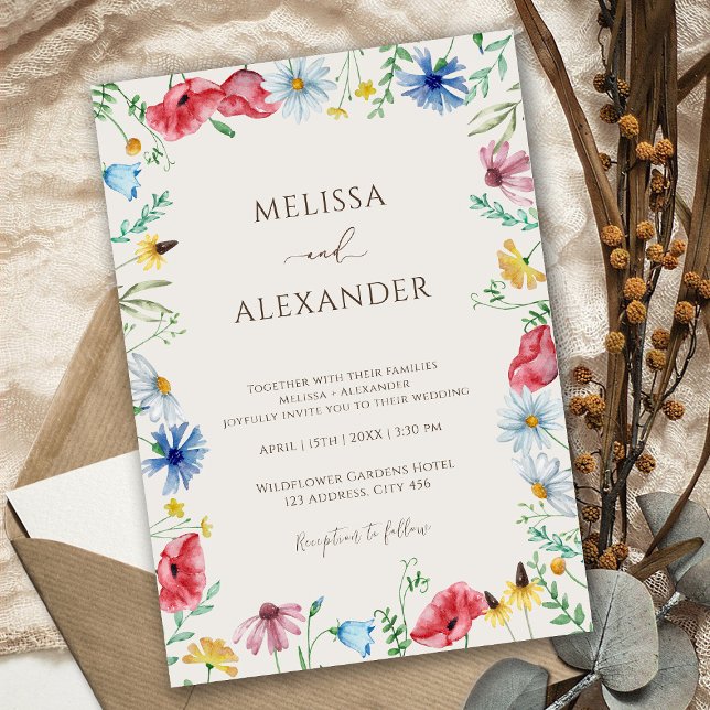 Invitación Boda beige de flores de los boho de los silvestres (Subido por el creador)