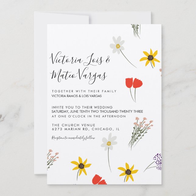 Invitación Boda Beige de Flores Silvestres (Anverso)