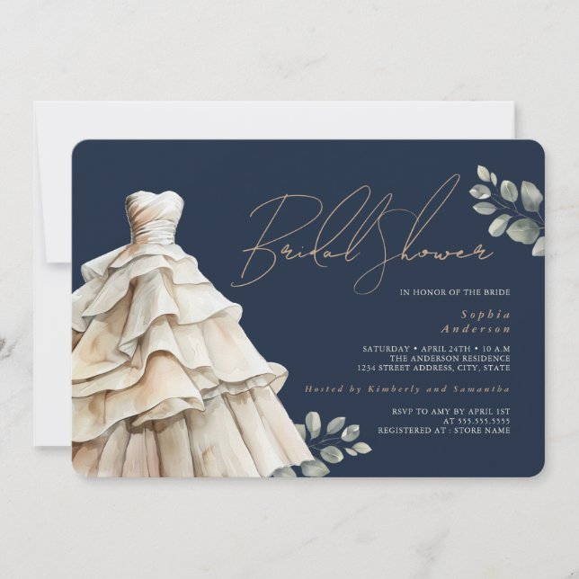 Invitación Boda beige de la Marina de Foliage Vestido Bridal  (Anverso)
