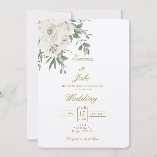 Invitación Boda beige de rosa blanco (Anverso)