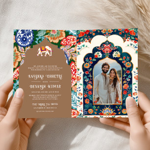 Invitación Boda Beige del Elefante de Arte Popular Indio
