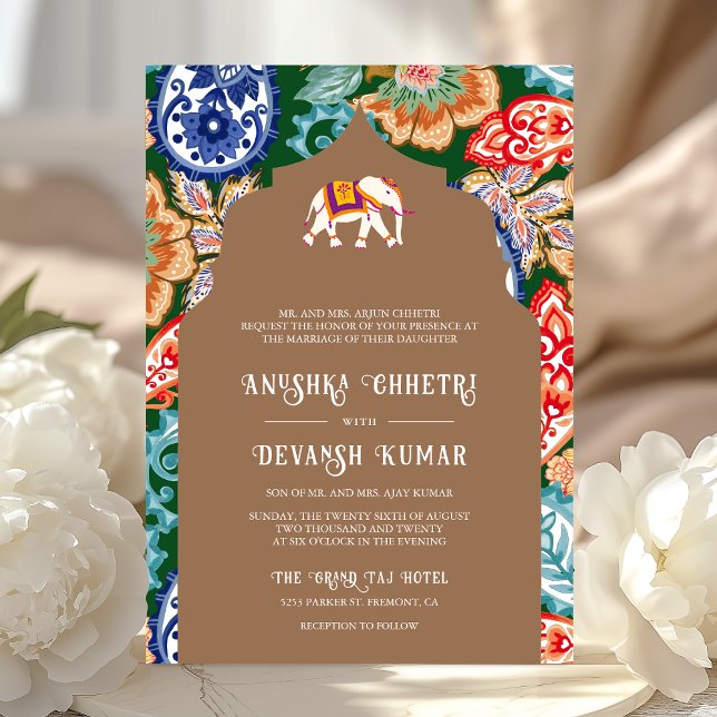 Invitación Boda Beige del Elefante de Arte Popular Indio (Subido por el creador)