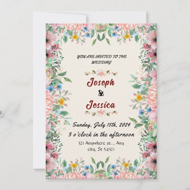 Invitación Boda beige, elegancia romántica floral (Anverso)