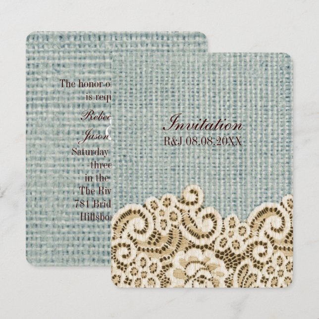 Invitación boda beige lace burlap (Anverso / Reverso)