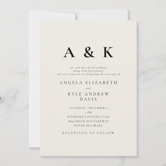 Invitación Boda Beige monograma moderno (Anverso)