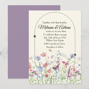 Invitación Boda beige morado de lujo Wildflower