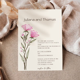 Invitación Boda beige simple con acuarela de flores silvestre