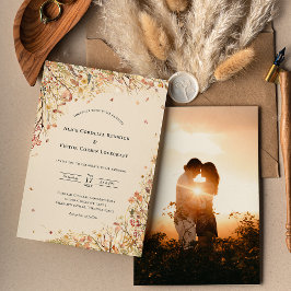 Invitación Boda beige simple de otoño rústico