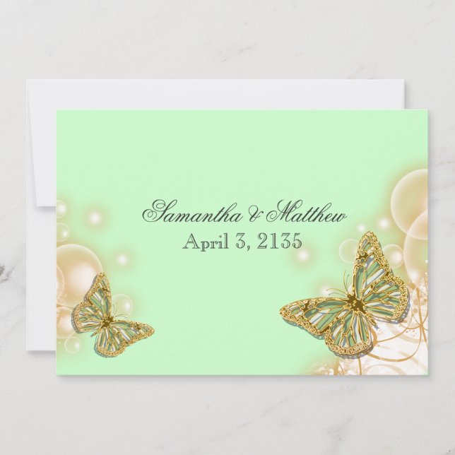 Invitación Boda beige verde de la mariposa (Anverso)