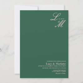 Invitación Boda beige verde monogramado elegante guión verde