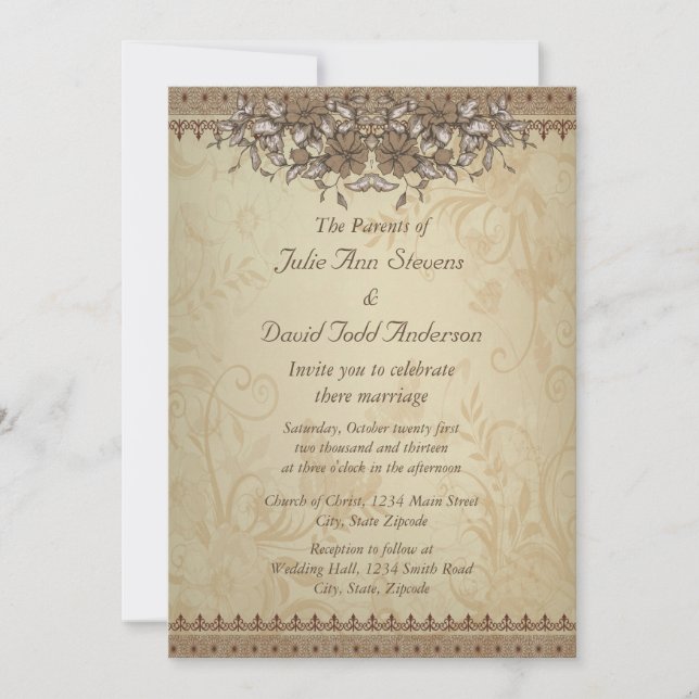 Invitación Boda Beige Vintage Lace (Anverso)