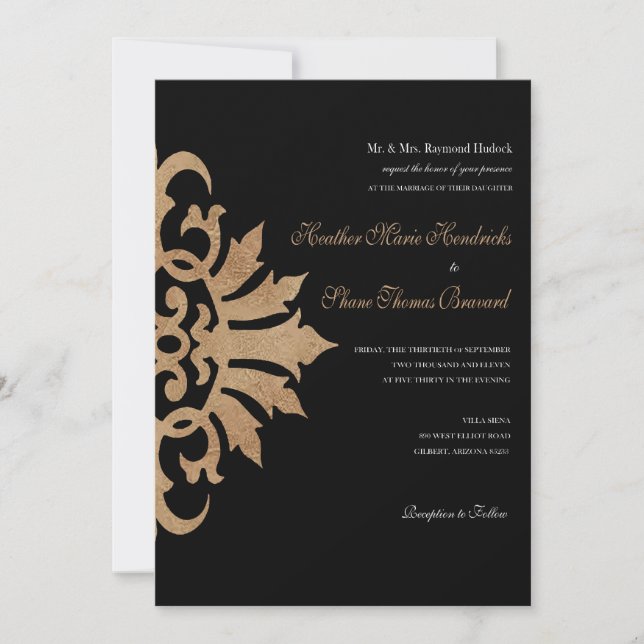 Invitación Boda Belize Scroll Flourish (tan/negro) 5x7 (Anverso)