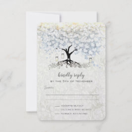 Invitación Boda Bell Blue Heart Leaf Tree Wedding RSVP