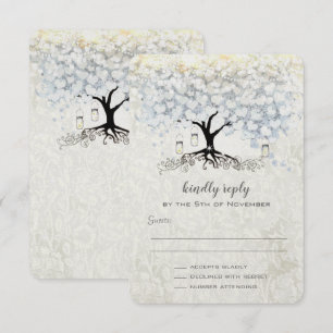 Invitación Boda Bell Blue Heart Leaf Tree Wedding RSVP