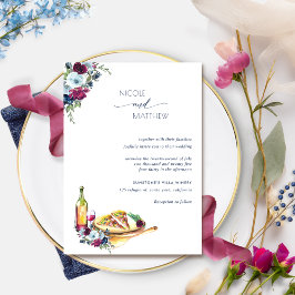 Invitación Boda Berry Burgundy and Blue Floral Pizza