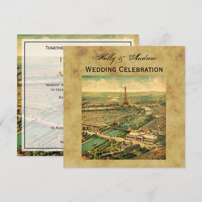 Invitación Boda BG SQ de la Antigua París con problemas (Anverso / Reverso)