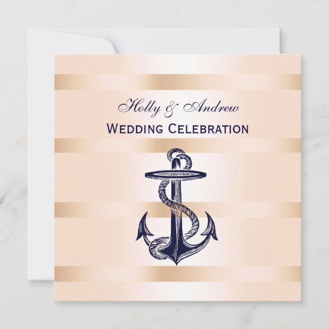 Invitación Boda BG SQ Rosa Anchor Azul de la Armada Náutica (Anverso)