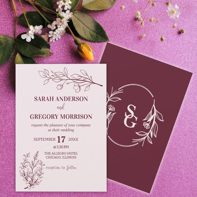 Invitación Boda Bicolor simple Boho Floral (Subido por el creador)