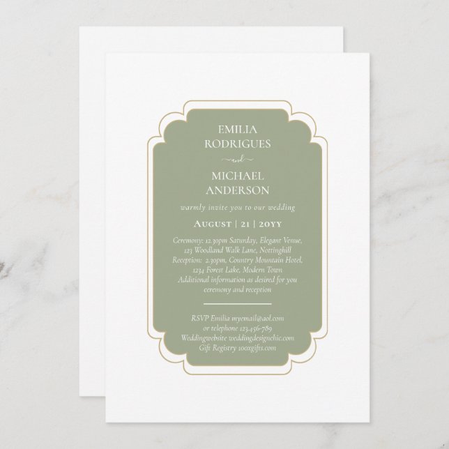 Invitación Boda BILINGUAL Doble Lado Olive Green (Anverso / Reverso)